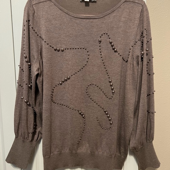Chico's Taupe Sweater with Pearl Accents - Picture 2 of 6